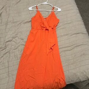 Chic Orange Wrap Midi Dress